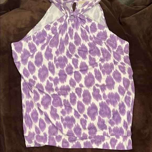 Michael Kors White and Purple Halter Tie Front Tank Top - Picture 1 of 3